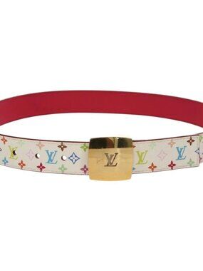 LOUIS VUITTON Multicolor Ceinture Carre Belt White M9682 LV Auth 149716V